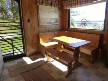 Cabin #15 is near the children's playground and has a great view of the lake.